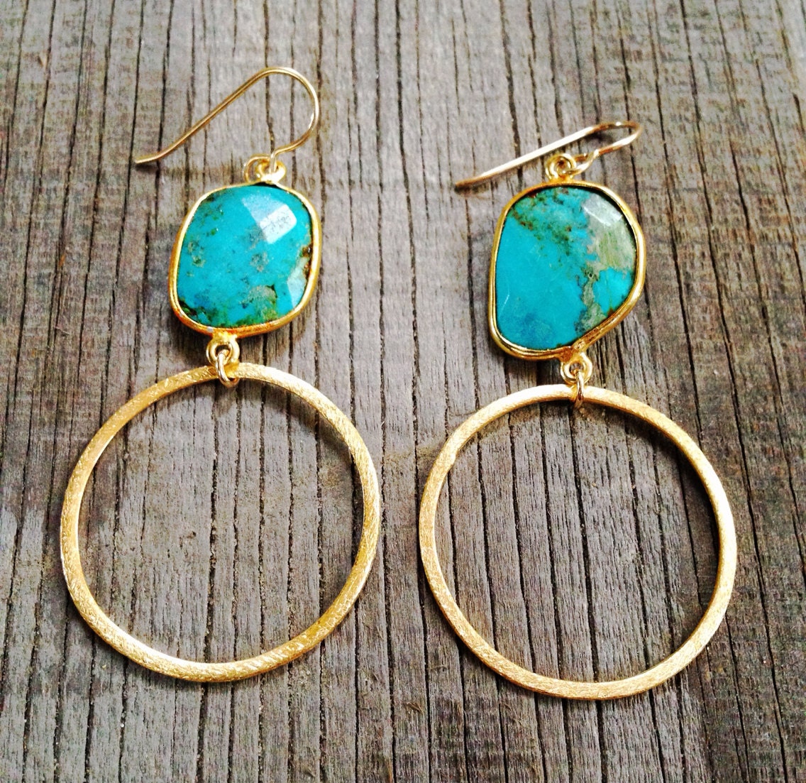 Bezel Set Turquoise Gemstone Gold Vermeil Hoop