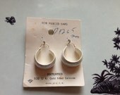 Vintage Earrings - Gold Tone Hoop Earrings with Iridescent Floral Pattern
