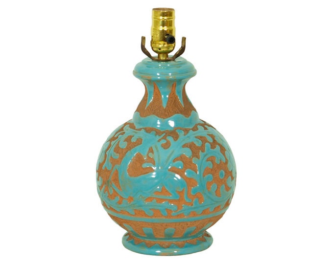 Vintage Turquoise Pottery Lamp
