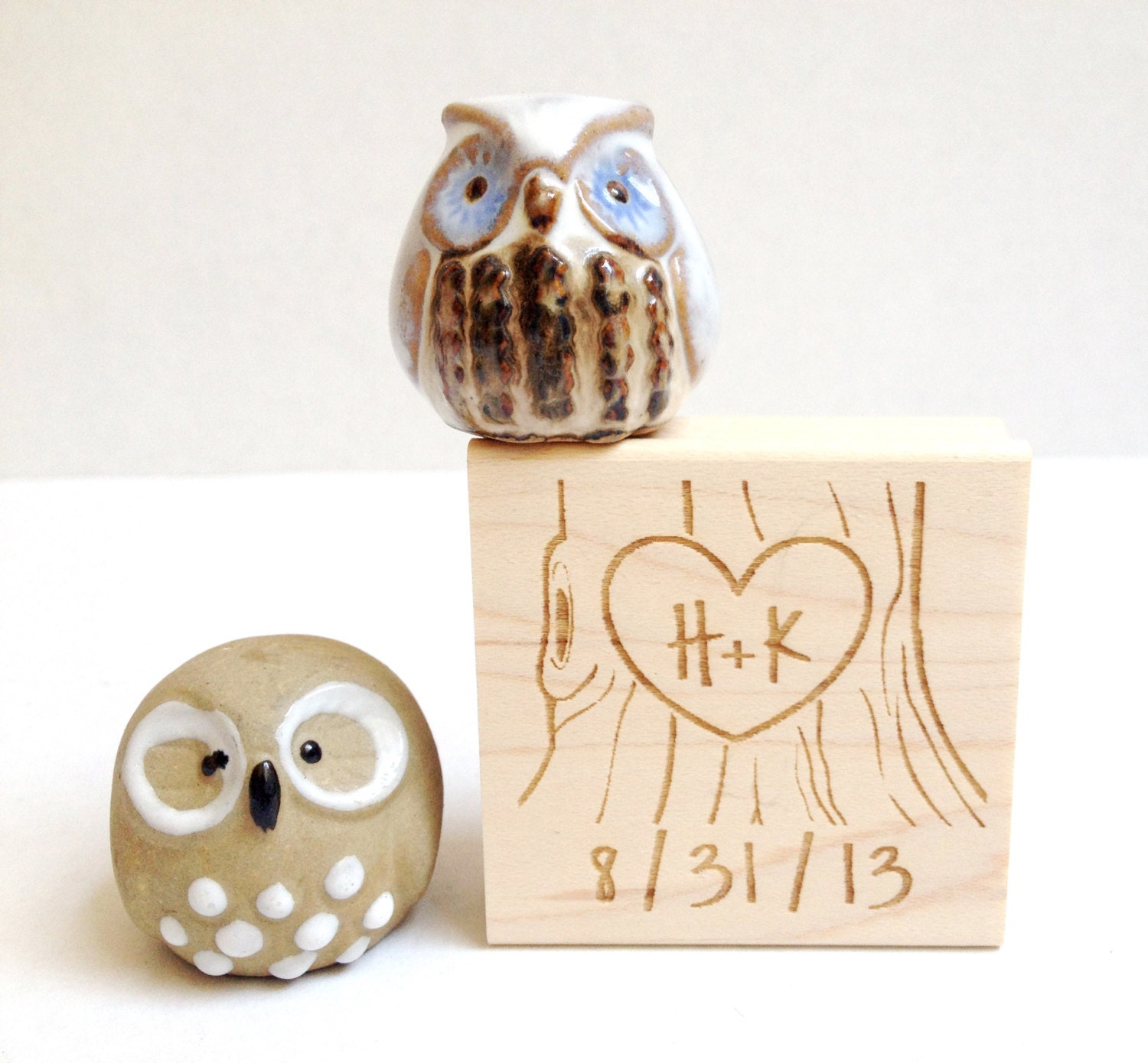 Custom Stamp. Rustic Tree Trunk with Carved Initials. Wedding Stamp. DIY Wedding Decor.