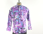 Mens 90s Purple Western Shirt . Hipster Cowboy . Medium
