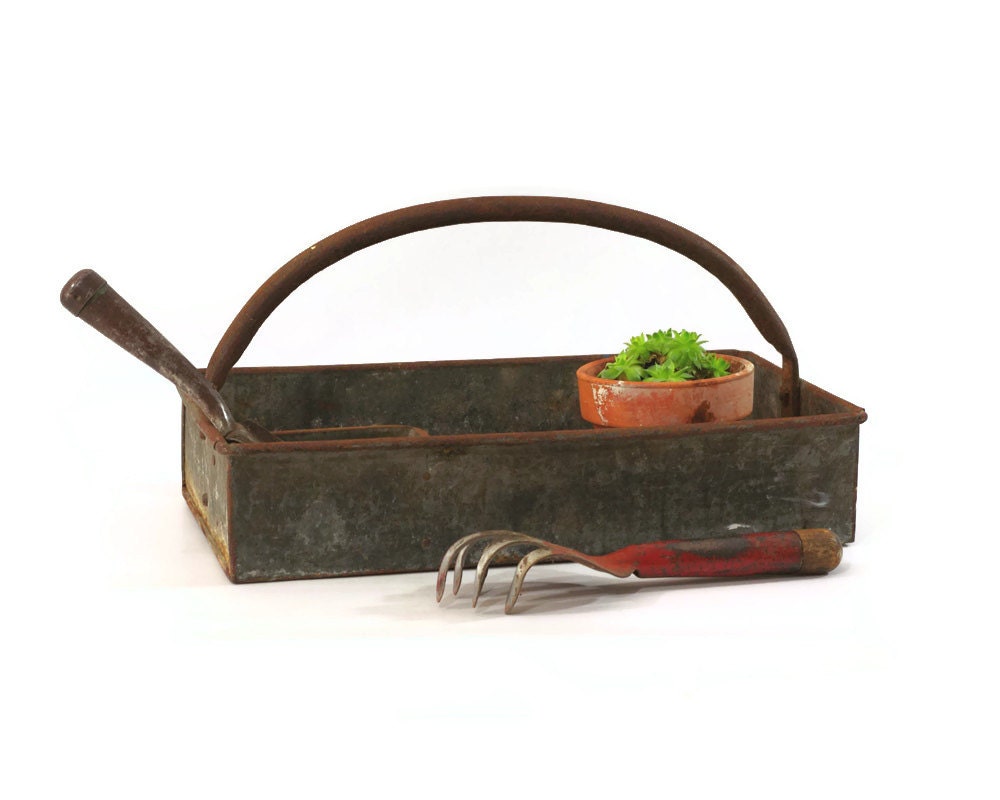 Vintage Metal Basket, Garden Trug, Tool Caddy