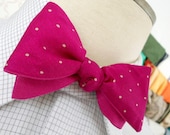 Berry Polka Dot and Solid Reverse Bowtie-Self Tying-Reversible