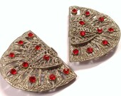 VINTAGE Silver Filigree Buckle RHINESTONE Buckle Red Rhinestones Antique Filigree Buckle Fashion Vintage Jewelry Destash (X94)