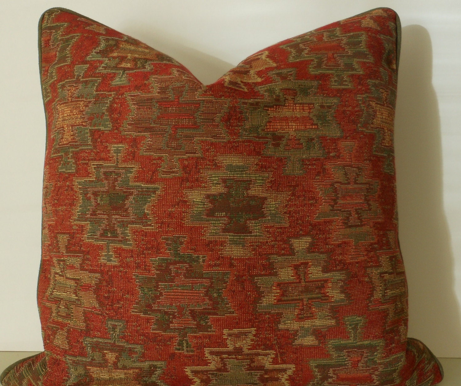 Decorative pillow, mountain, lodge, cabin, red and green,  20 inch