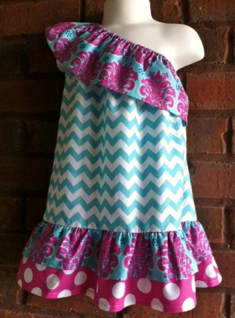 custom boutique childrens clothing girl on shoulder halter dress pillowcase dress applique monogrammed birthday outfit