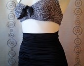 Grace Ruched front High Waist two piece Grey Leopard Top & Black Bottoms