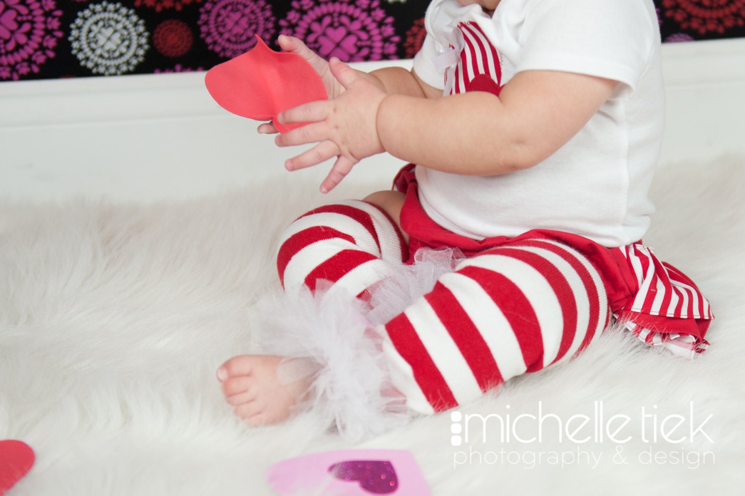 Baby Infant Toddler Newborn Girl red and white stripes tutu leg warmers w/attached white fluff for added cuteness