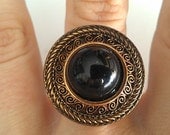 Swirl Copper Cocktail Ring with Acrylic Black Centerpiece