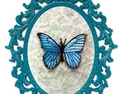 Blue Morpho Butterfly - Victorian Framed Object - Wall Art Decor 10.5x13.5in