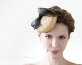Natural Straw Cocktail Hat Black Crinoline Bow Fascinator Vintage Straw Spring Summer Party Accessory Trim Headpiece Head Dress