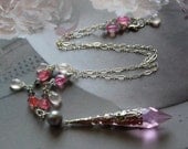Peony Pink Prism Sterling Silver Necklace,  Pink Crystal Pendant Necklace, Crystal Necklace, Pink Crystal Pendant