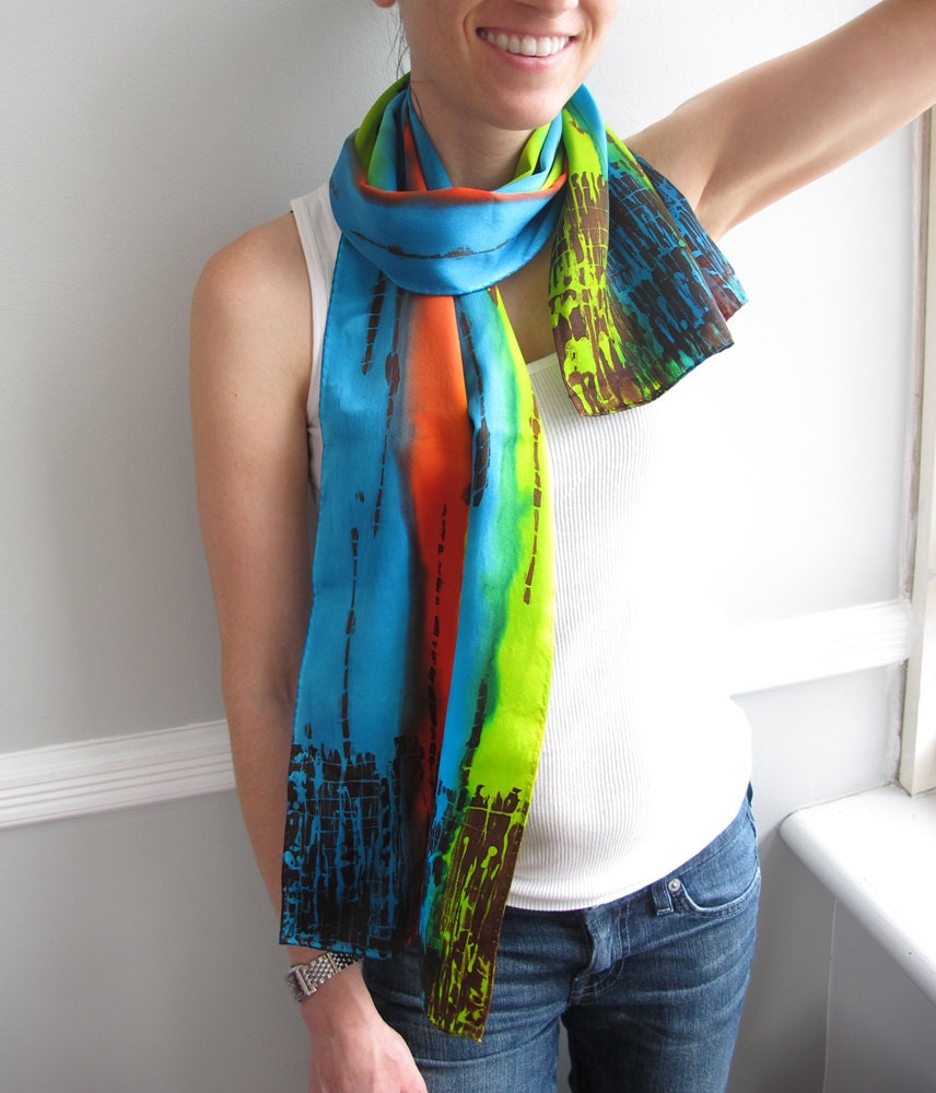 Hand Painted Scarf Silk Charmeuse SALE Caribbean Paradise Colorful