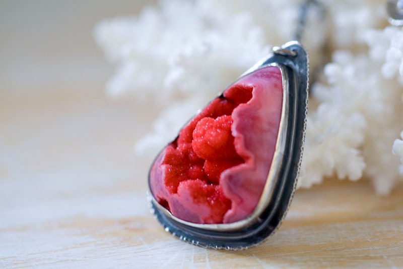 Pink Drusy Sterling Silver Necklace - Cloths of Heaven