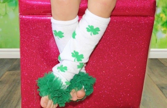 BIG SALE Shamrock St Patricks Day Leg Warmers with Green Ruffles