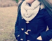Cozy Puff Stitch Crocheted Infinity Scarf in Light Grey