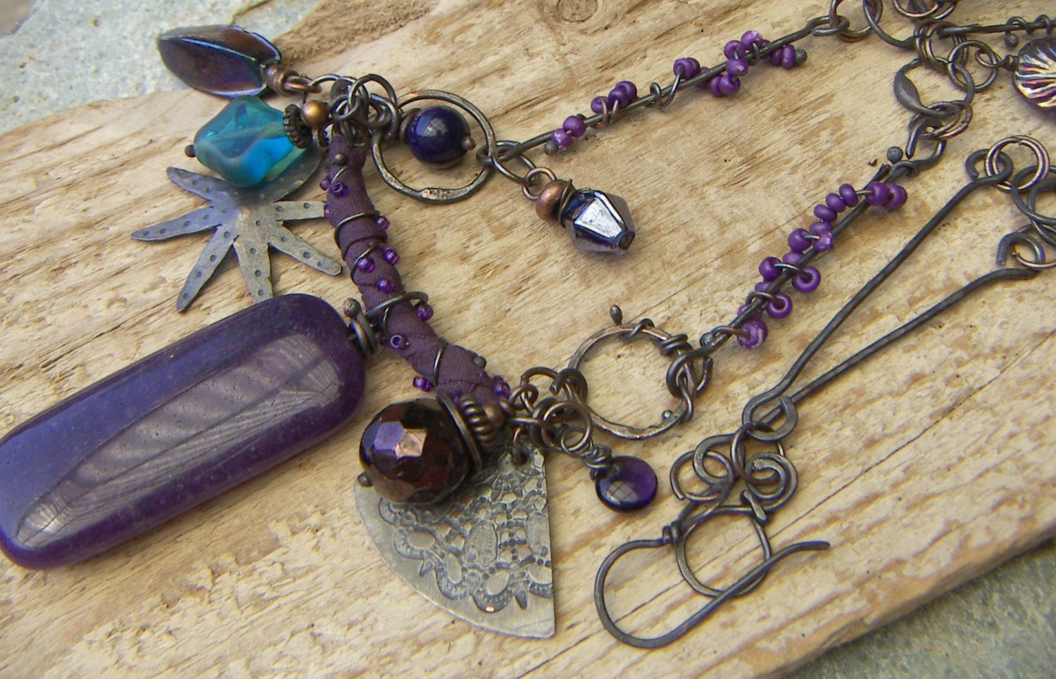 Purple Jade Copper Charm Necklace