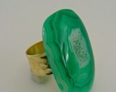 ON SALE Druzy Ring - Emerald Green Agate Drusy Gemstone - Gold Cocktail Statement Ring - Adjustable - Handmade