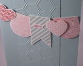 Banner and hearts stamped card in pool party and pink