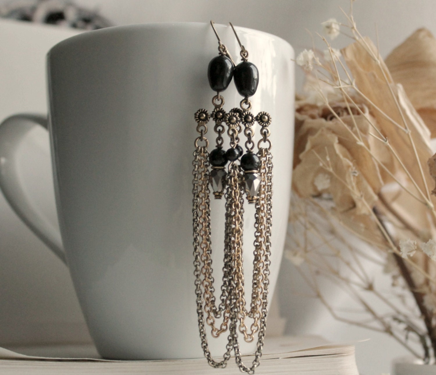 Lola Antiqued Gold and Black Earrings - Exotic - Sexy - Black - Gold - Victorian - Feminine - Spring - Unique - Bridal
