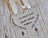 A True Love Story Never Ends - Handstamped Personalized Anniversary Wall Hanging or Ornament