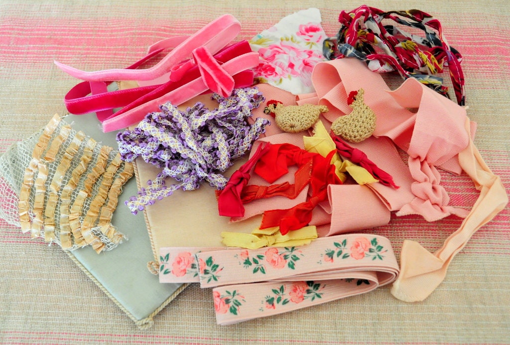 Lot antique victorian tulle tambour lace trim flapper dolls pillow embroidery trim ribbon rosette millinery flowers edging remnants