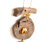 Charm/Necklace handmade from driftwood and natural Baltic Sea amber