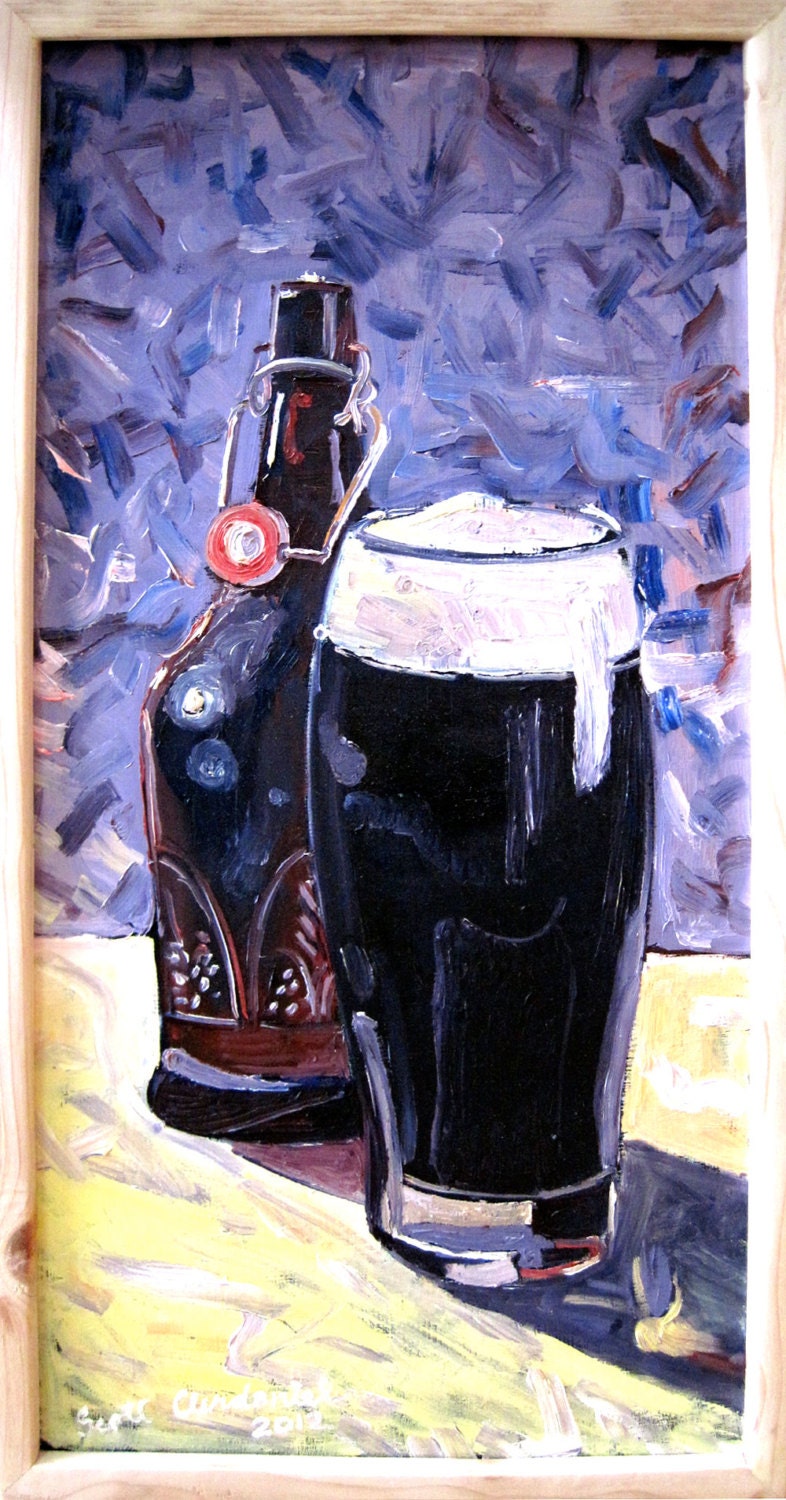 BEER Art Painting of Homebrew Dark Beer - 12" x 24"