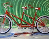 Bicycle Built for Two - Schwinn Tandem Bicycle Cruiser Original Framed Oil Painting