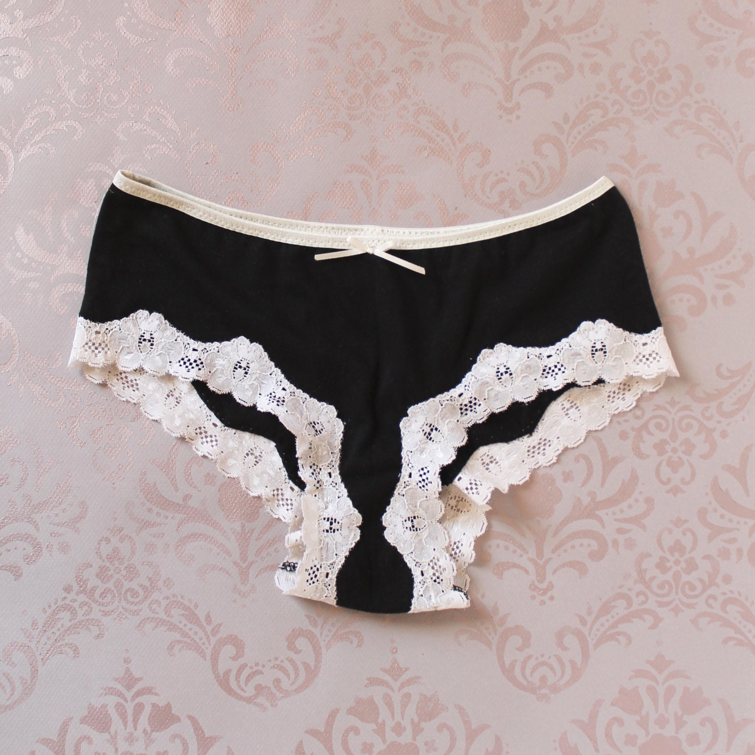 Organic Cotton Panties 'Noir' Brazilian Cut with Lace Trim Handmade to Order by Ohhh Lulu