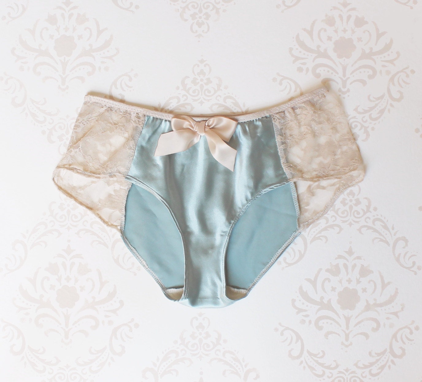 Vintage look Seafoam and Champagne Satin Cheeky Panties Made to Order