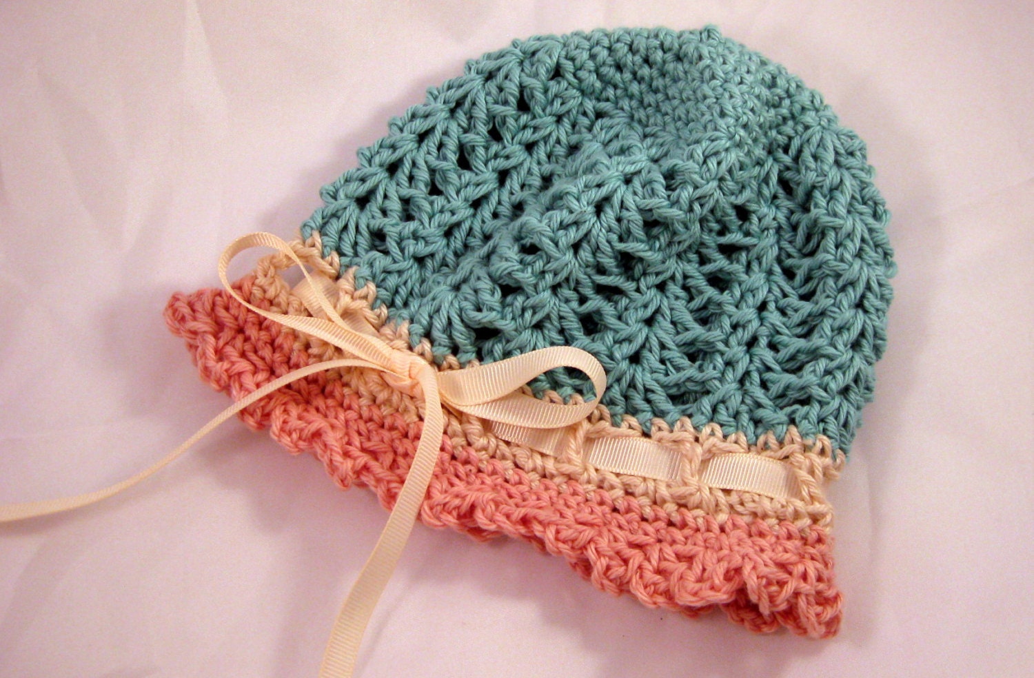 Spring Baby Cloche beanie hat with ribbon accent