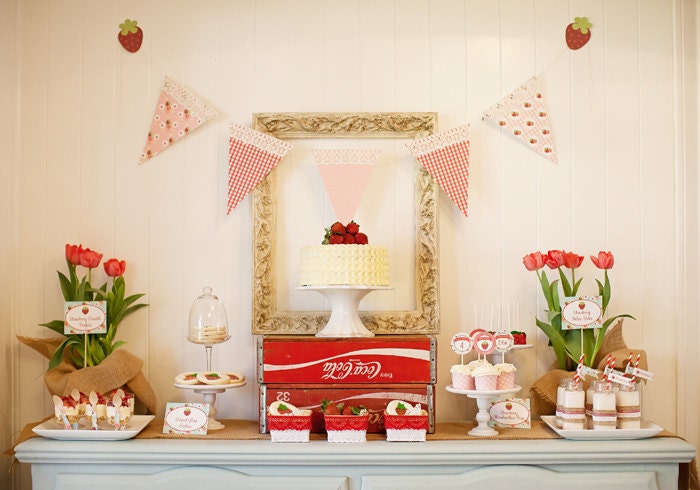 Berry Sweet Strawberry Party FULL Printable Birthday Party Collection  - Invitation Included - hello love designs