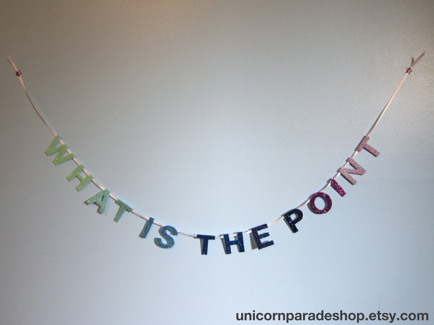 Green/Blue/Purple Gradient "What Is The Point" Mini Glitter Banner