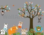 Jungle Safari Tree Monkeys Elephant Giraffe Vinyl Wall Art Decals Nursery Kids Boy girl