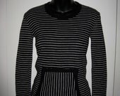 Vintage 1970's Jason Maxwell Abstract Black and White striped pocket Sweater size Small Deadstock