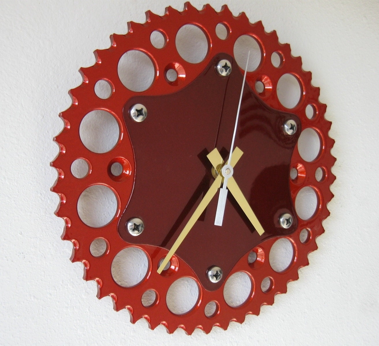 Upcycled Motorcycle Sprocket Clock Kandy Orange
