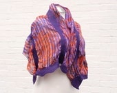 Romantic silk nuno felted scarf purple orange bright dots wide shawl accessory gift for her - CityCrochet