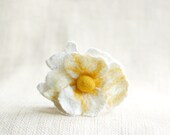 Tea rose pin felted flower brooch ruffled layered gift tender light yellow white - gifts under 25