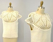 Vintage boho sweater / crochet top / spring fashion / white