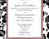 Double Sided Red Damask Wedding Invitation Printed or PDF Download