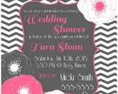 Pink & Gray Chevron Wedding or Bridal Shower Invitation Printed or PDF Download