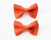 Orange Leather Bow Hair Clips