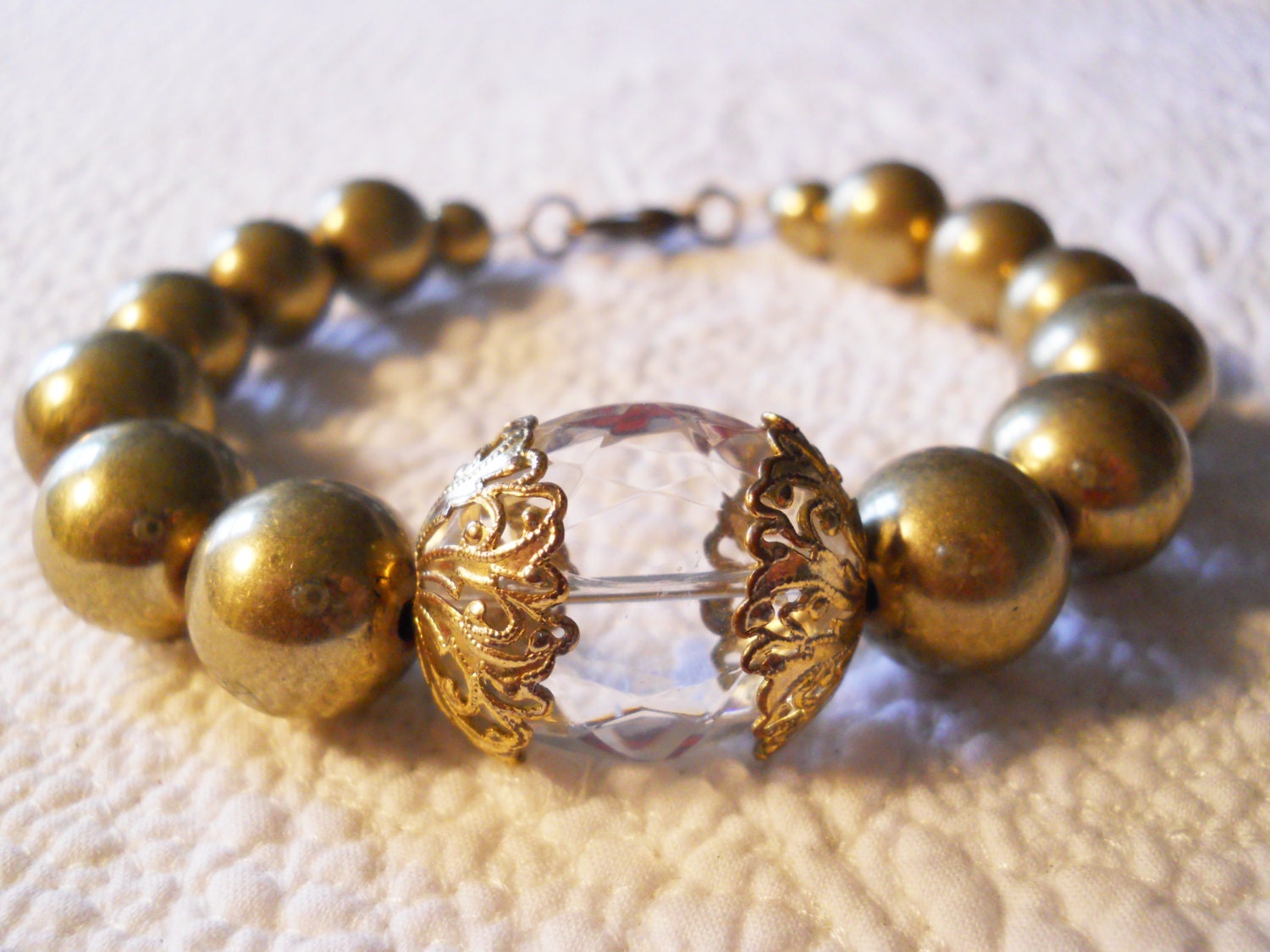 Gold Beaded Bracelet, Dark Gold Bracelet, Vintage Style Gold Bracelet, Gold Crystal Bracelet, Chunky Gold Bracelet, Jewelry, Bracelets