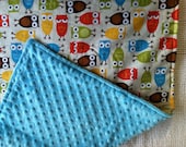 Owl Baby Blanket- Minky Baby Blanket- Owl Baby Bedding- Owl Minky Blanket