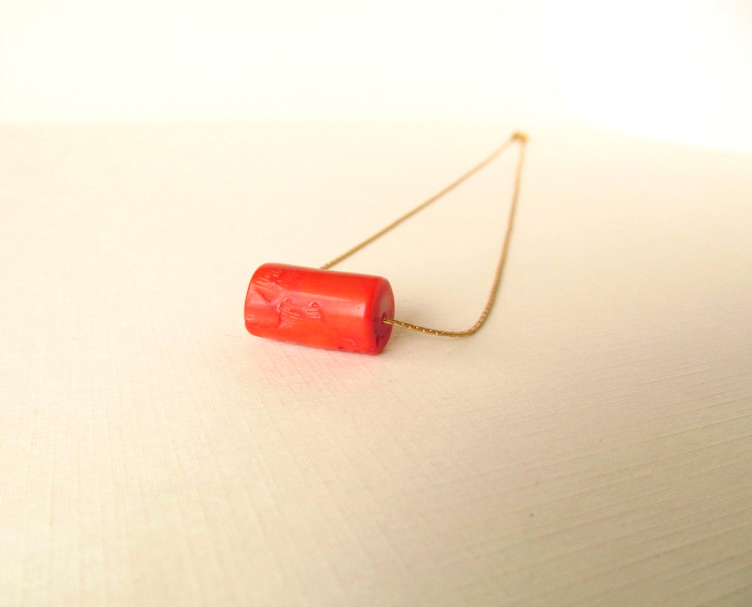 Gold Coral Necklace - Coral Bead - Minimalist Gold - Simple - Matte Gold