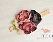 mauve, coral, brown, flower, headband,  babies, girls, photo props, photography, wedding