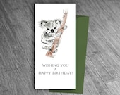 koala on a branch  / metallic cover stock folded card / green envelope