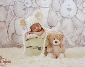 Cream Fuzzy Earflap Teddy Bear Hat Newborn Baby Photography Prop