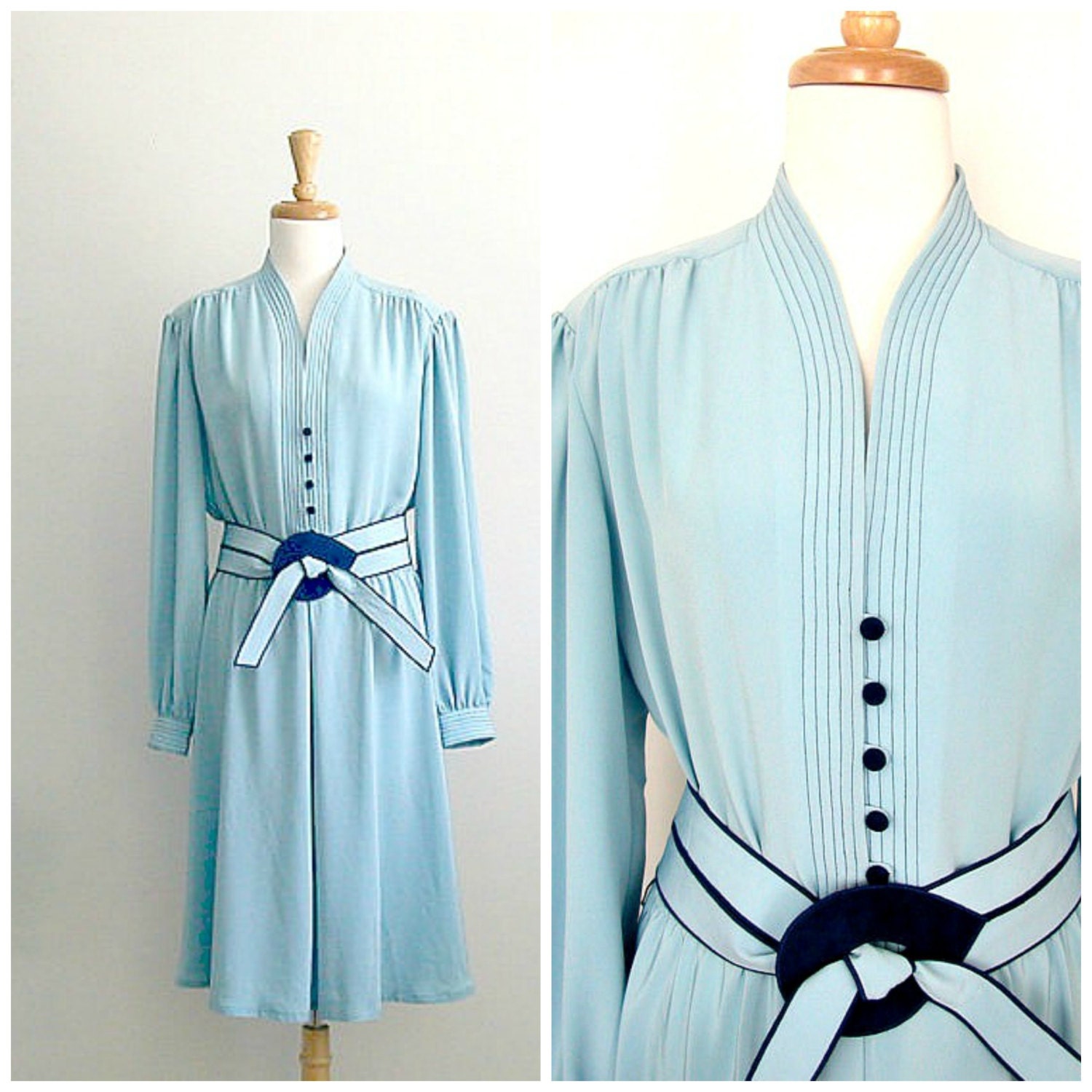1970s Blue Shirtwaist Dress / 70s dress / Lilli Ann / spring fashion / wedding dress / 40s style dress / med large
